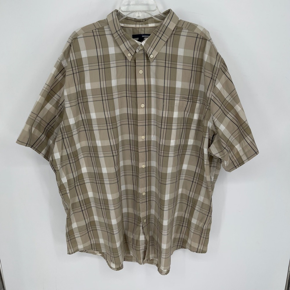 Basic Editions Men's Tan Plaid Checkered  Short Sleeve Button Up Shirt Size 3XL